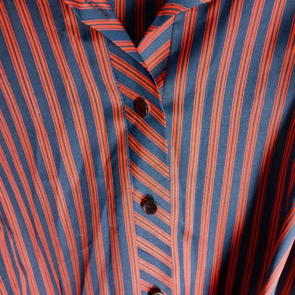 Vtg 80s Countess Striped Shirt Dress Navy Red Midi Button Belted 18C Mod Style - Picture 8 of 11
